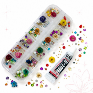Decoración para Uñas Flores Secas con Strass y Pegamento