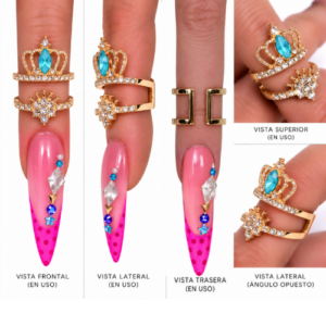 Anillo para Foto Corona Dorado con Piedra Turquesa