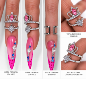 Anillo para Foto Corona Plateada con Piedra Rosa