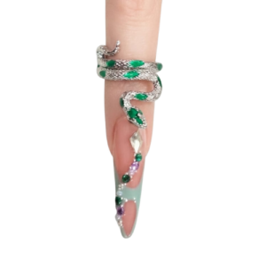 Anillo para Foto Serpiente Plateada con Piedras Verde