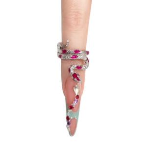 Anillo para Foto Serpiente Plateada con Piedras Roja