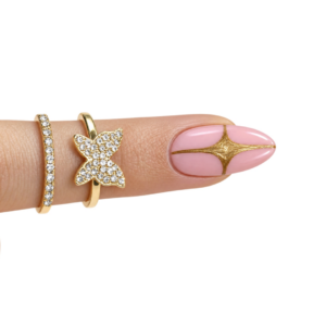 Anillo para Foto Mariposa Dorado c/Strass Plata