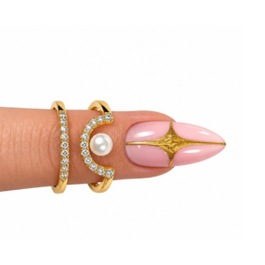Anillo para Foto Medio Circulo c/ Strass y Perla Dorado
