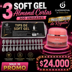 Soft Gel Almond Cortas x3 und. Cherimoya By GLAM + Press Gel Solido Navi de Regalo